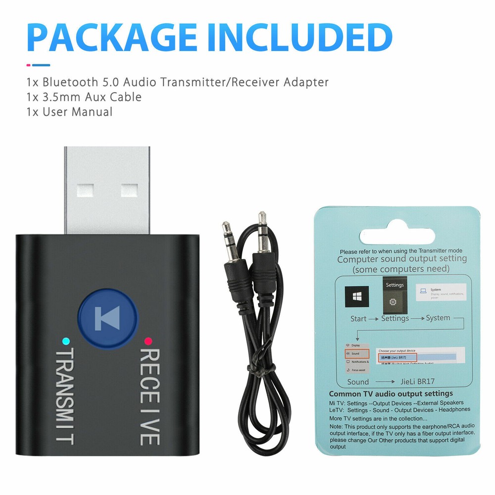 2in1 Bluetooth Transmitter Receiver USB Wireless Stereo Audio Adapter Dongle PC