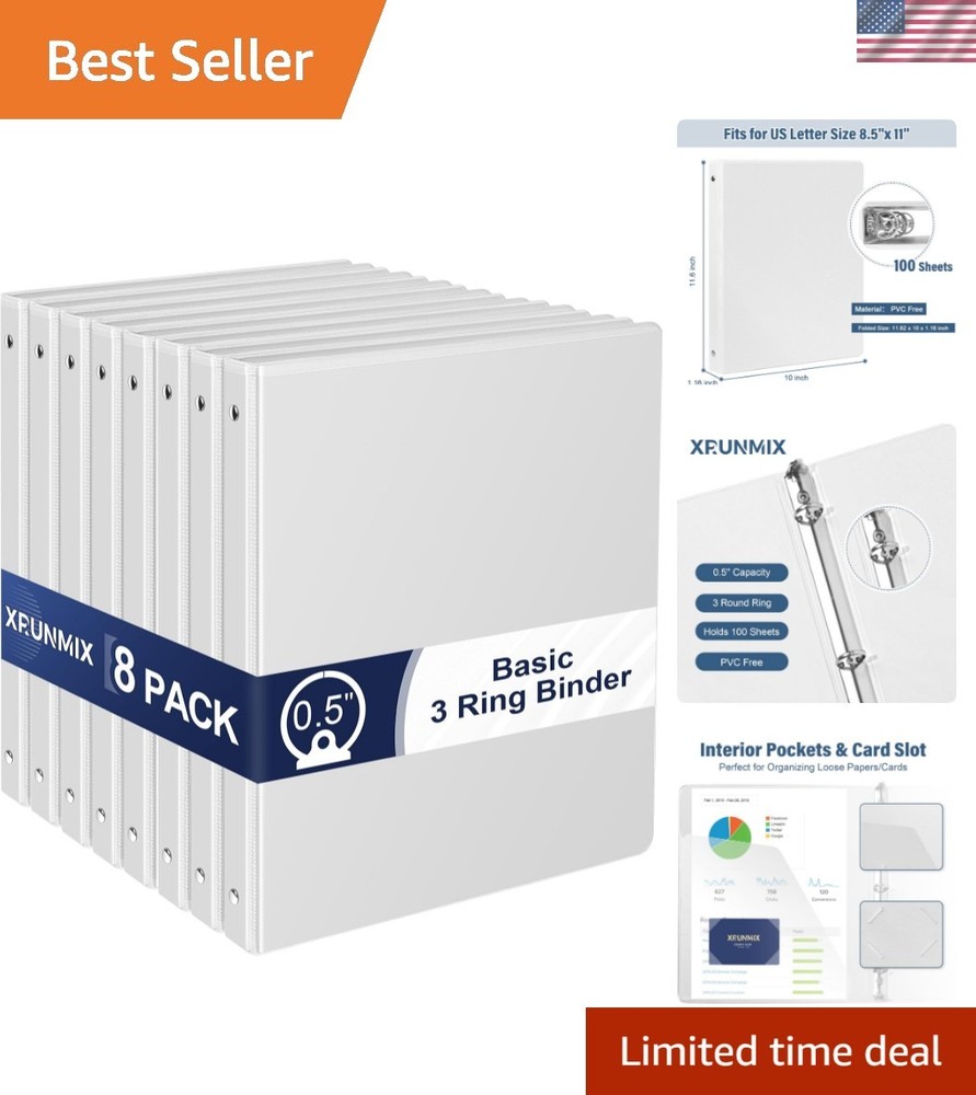 0.5-Inch 3-Ring-Binder with Pockets, 1/2'' Basic Binders 1-inch View Round Bi...