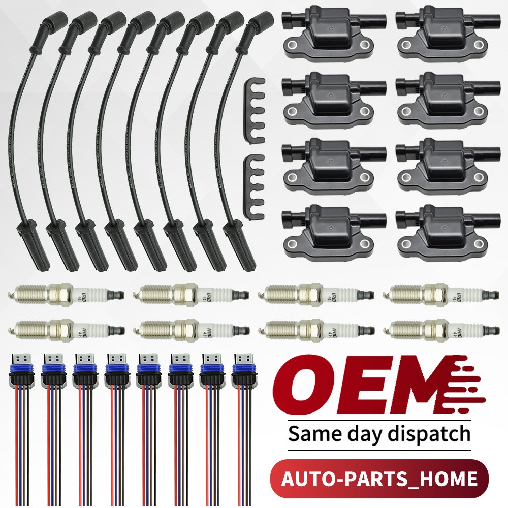8X OEM Ignition Coil & Iridium Spark Plugs & Wires For Chevy GMC 5.3 6.2L UF413
