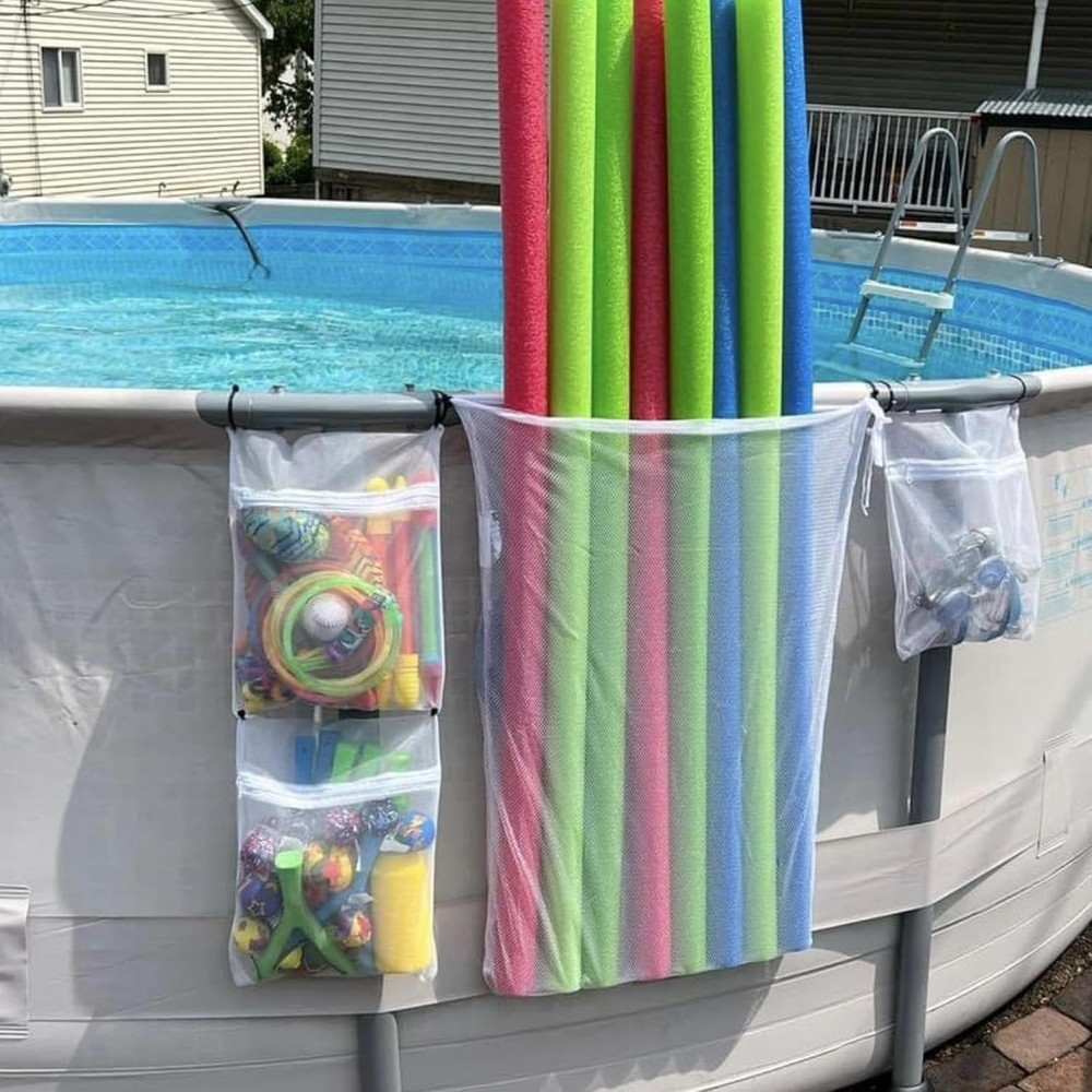 Poolside Mesh Storage Bags 4-Pack Toy Noodle Float Organization Durable Polye...
