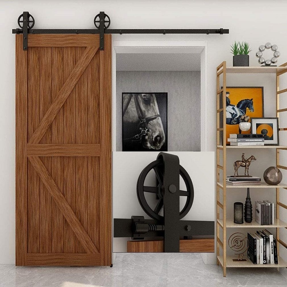 CCJH 4-20FT Sliding Barn Door Hardware Basic Black Roller Kit Single/Double Door