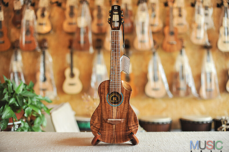 Bright Sun Solid Koa Cutaway Tenor Ukulele (Blue Stone Inlay)