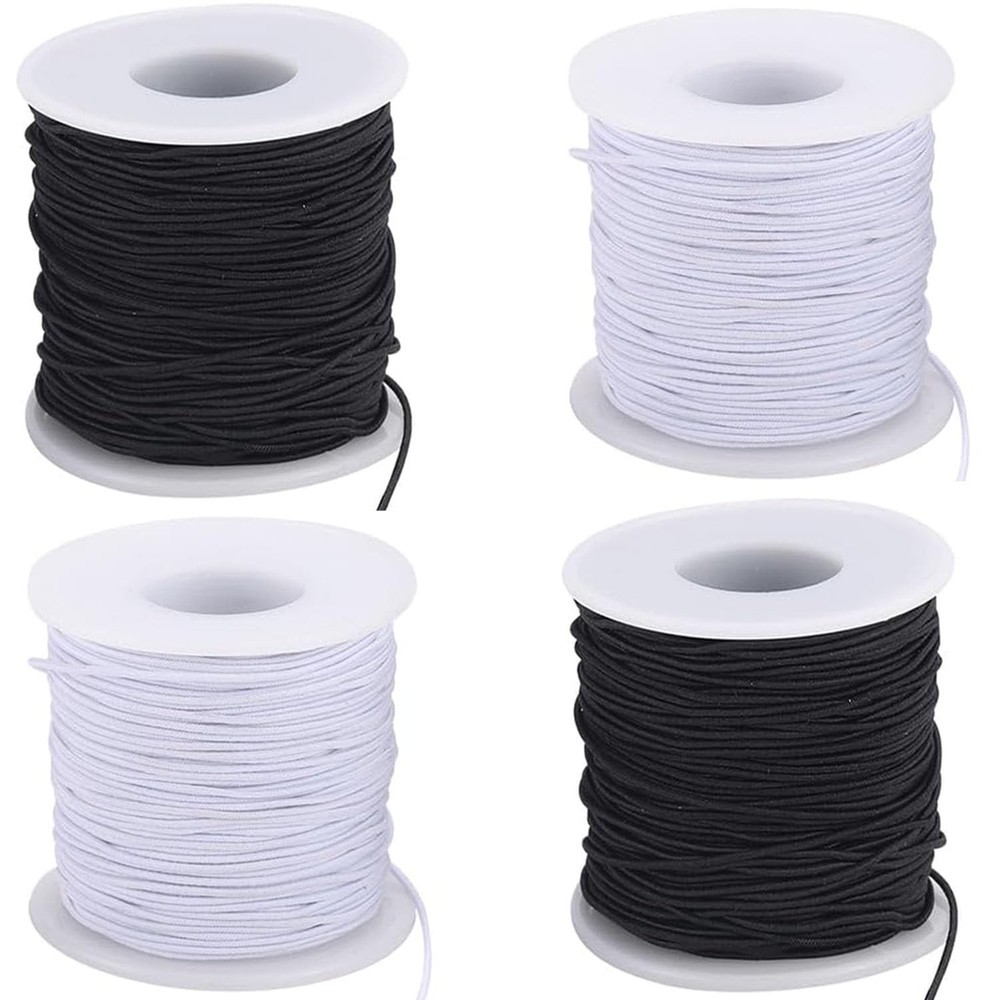 Elastic String for Bracelets, 4 Rolls Black and White Black,