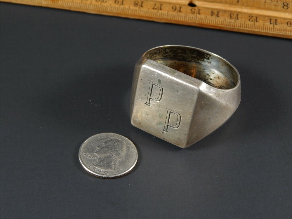 Antique German 835 Silver HUGE Ring Possibly A Napkin Ring Monogram PP