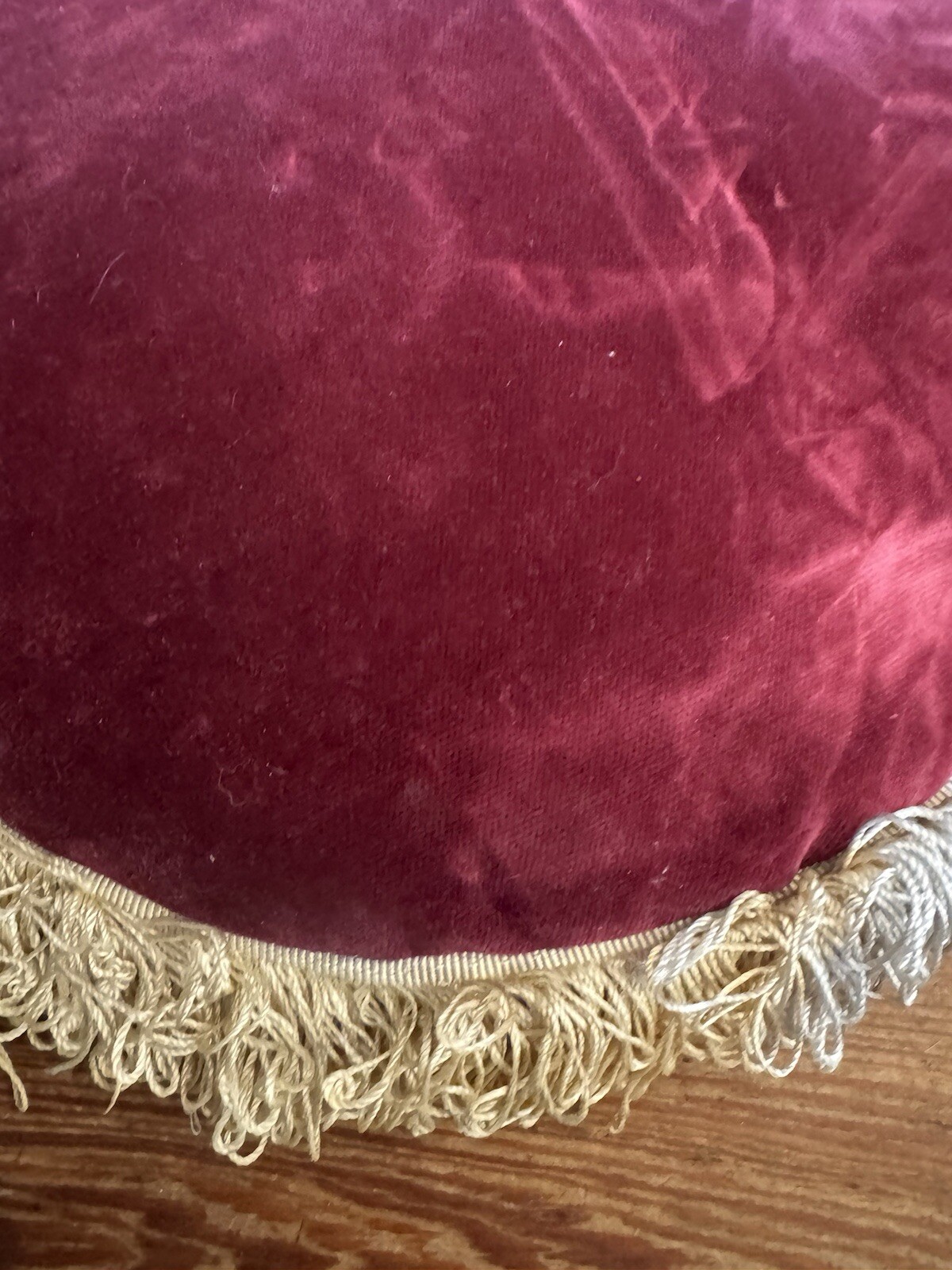 Victorian UK Embroidered & Beaded 13” Chair Seat Cushion w/ Purple Velvet Bottom