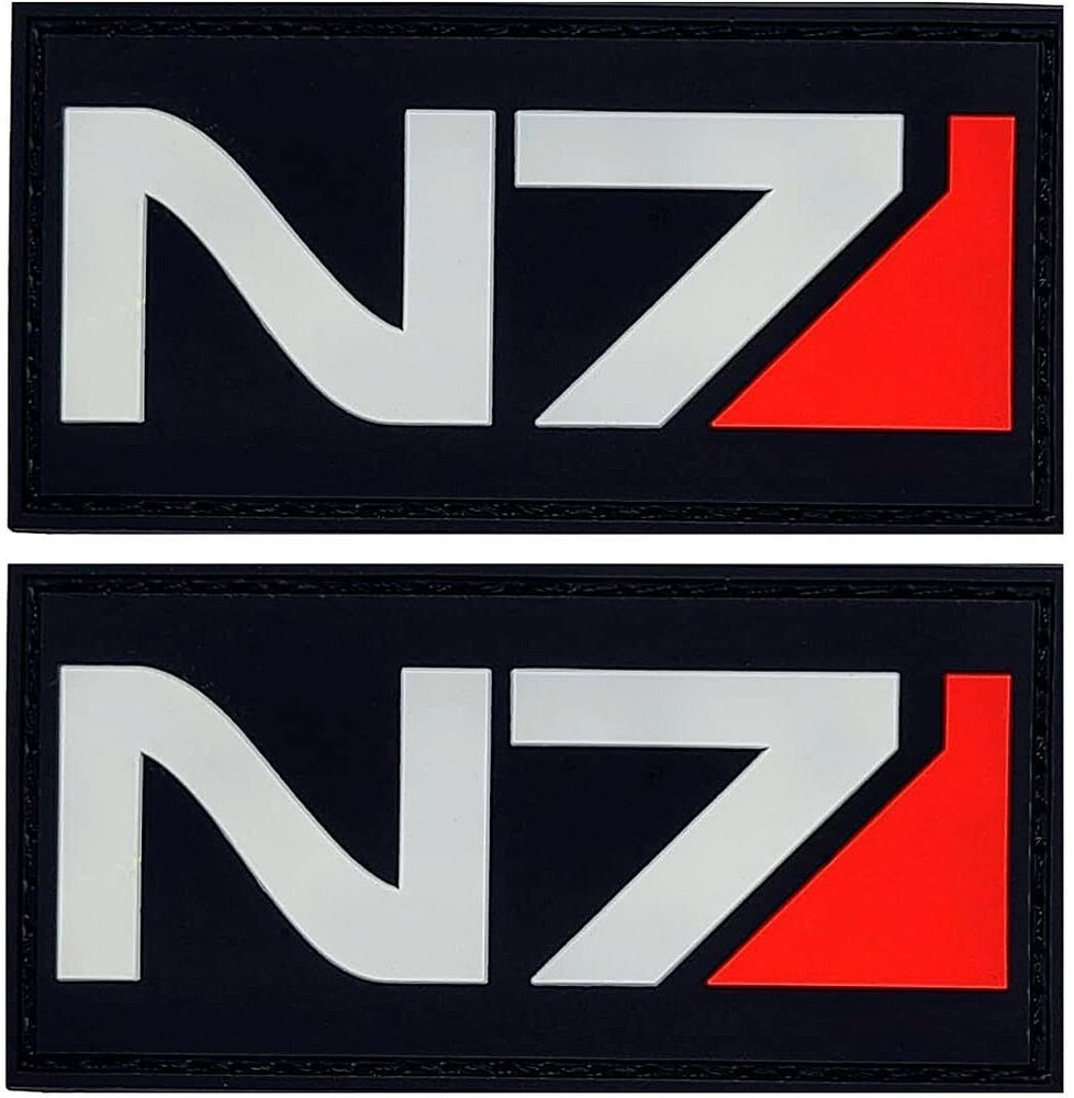 N7 MASS EFFECT PVC MORALE PATCH - 2PC  3.0" x 1.5" PVC RUBBER HOOK BACKING
