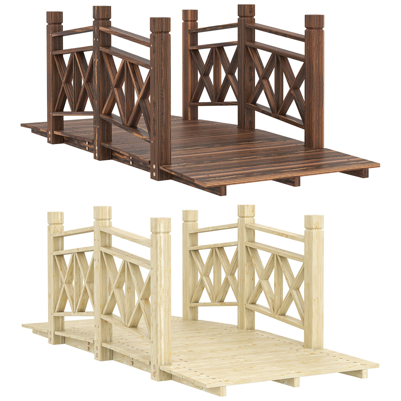 Outsunny 5 ft. Wood Garden Bridge with Safety Handrails Backyard Bridge