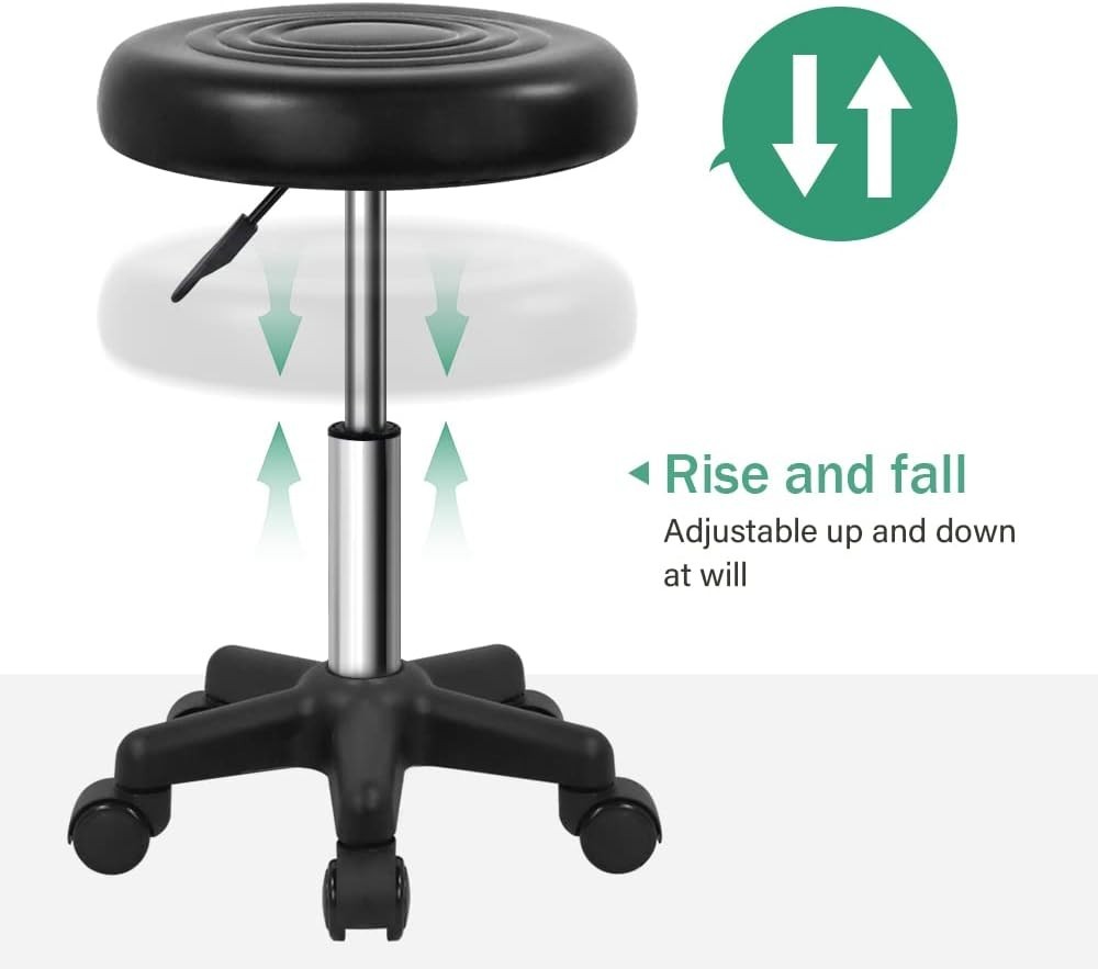 round Swivel Stool with Wheels PU Leather Rolling Height Adjustable Stool for Sp