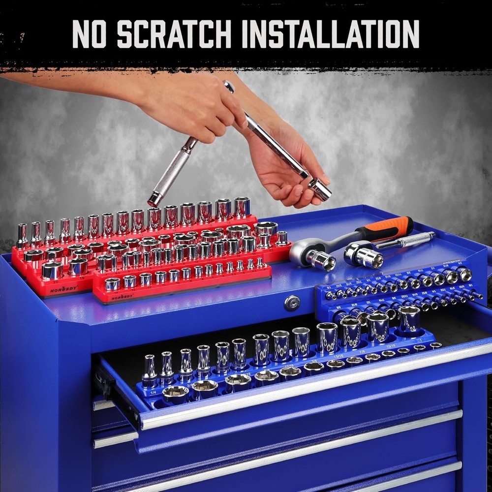 Compact Magnetic Socket Organizer for Tool Drawer with Rubber Surface Protection