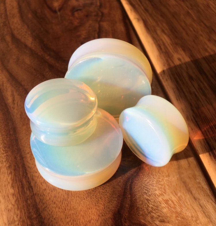 PAIR Opalite Opalescent Stone Moonstone Plugs Gauges - up to 38mm available!