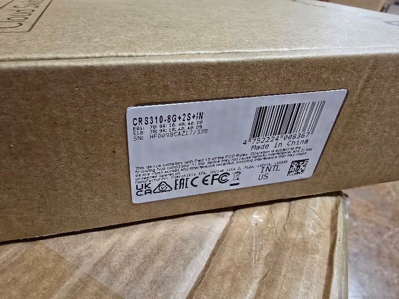 CRS310-8G+2S+IN: New Mikrotik 8-Ports Rack Mountable Ethernet SFP Switch