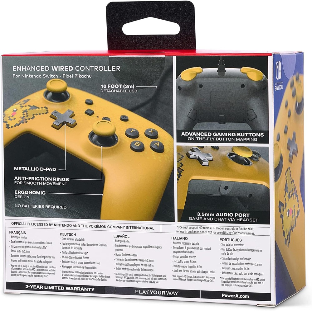 PowerA *OFFICIAL* Enhanced Wired Controller *PIXEL PIKACHU EDITION* (Switch) New