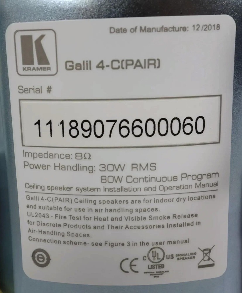 Kramer Galil 4-C 4" 2-Way Closed-Back Compact Ceiling Speaker (Pair-White)