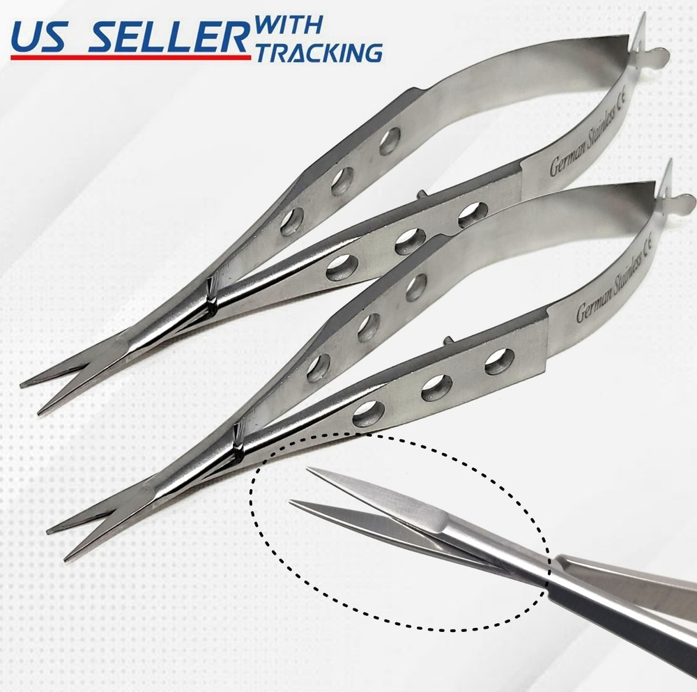 2 Pcs Castroviejo Straight Scissors Sharp/Sharp 4.5" Micro Surgery Tools