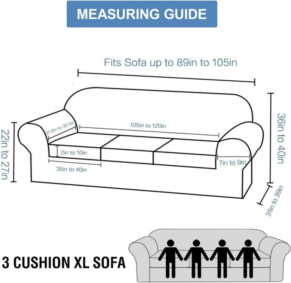 CUCRAF T Cushion Sofa Cover 4 Piece Slipcovers, Soft Thick Velvet * Ivory * NEW