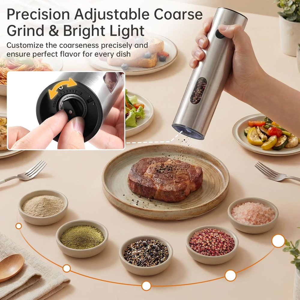 Electric Salt and Pepper Grinder Set Rechargeable Base Automatic Mills
