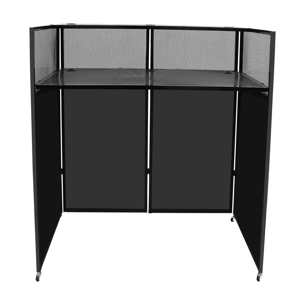 Foldable DJ Booth Stand DJ Booth Facade Table DJ Controller Stand with Casters