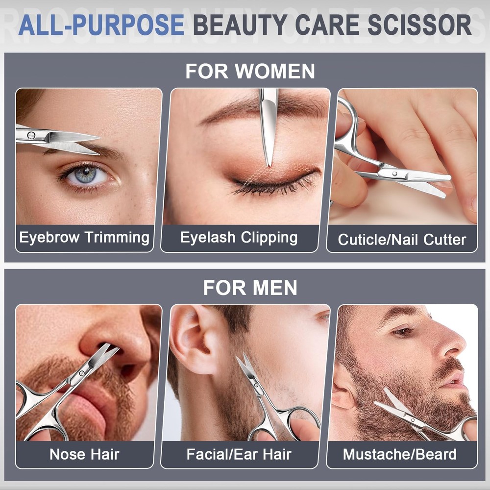 Small Eyebrow Scissors, Stainless Steel Trimming Scissors with Rounded Tips