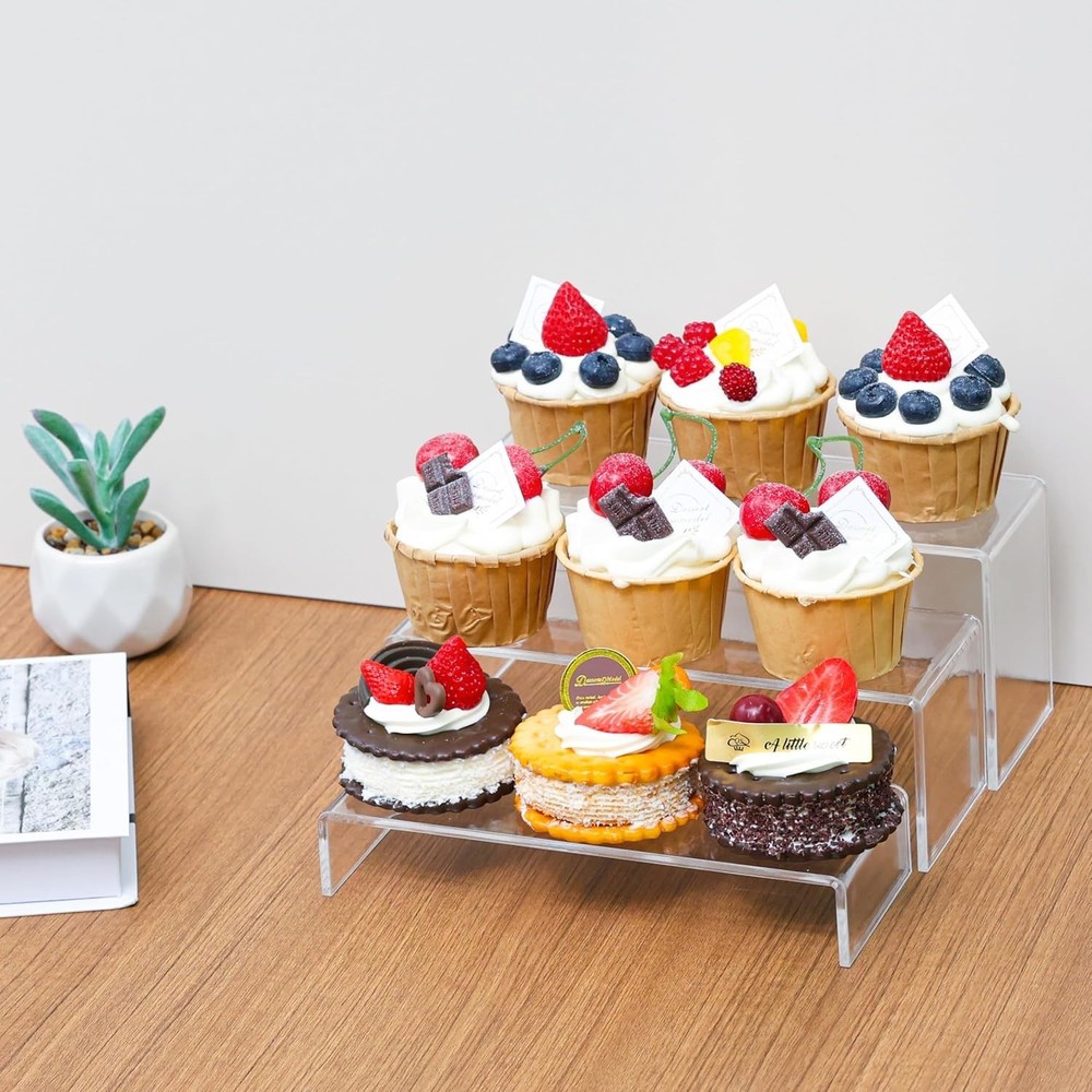 Yieach Large Clear Acrylic Risers Display Stands,3 Pcs Rectangular clear