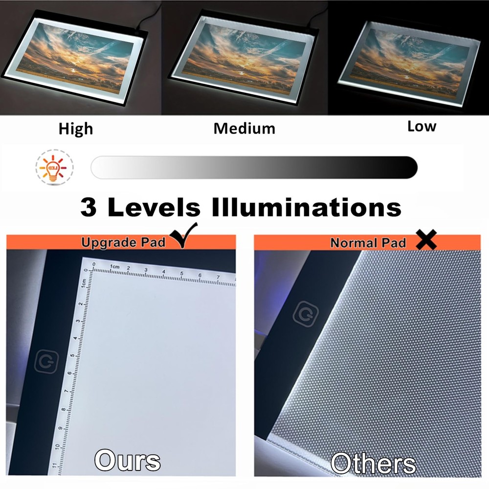 A2 Extra Large Tracing LED Light Pad for Diamond Art, Premium, Black