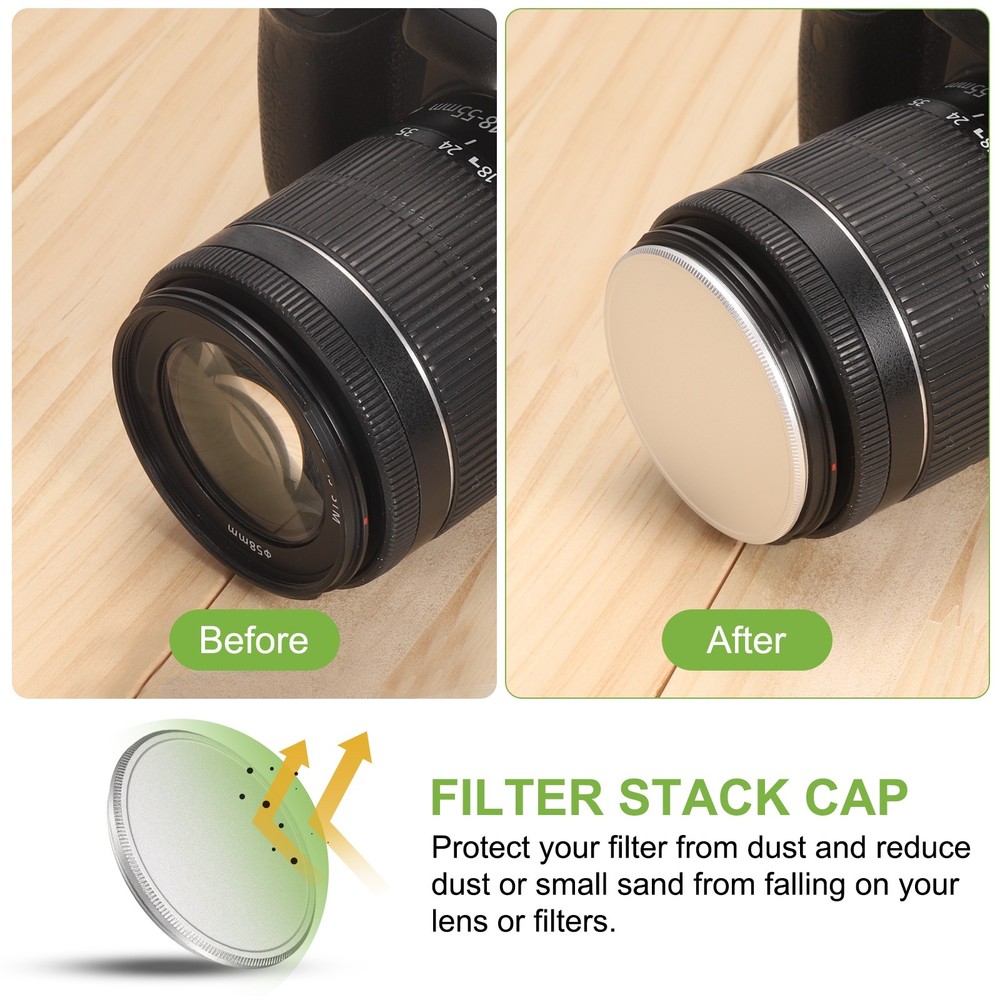 82mm Metal Lens Cap Universal Lens Filter Stack Cap Slim Stack Silver
