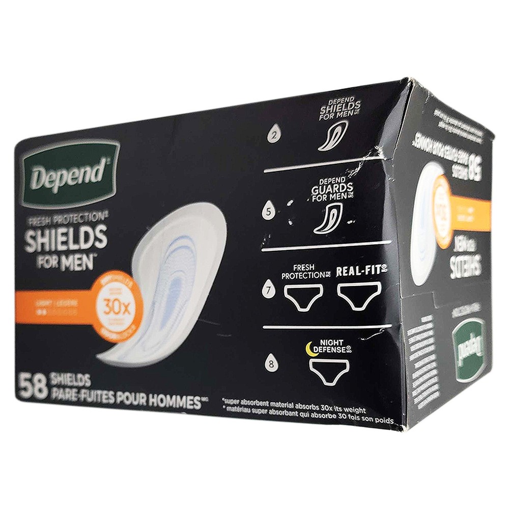 Depend Shields Incontinence Pads for Men, Light Absorbency, 58 Count - "READ"