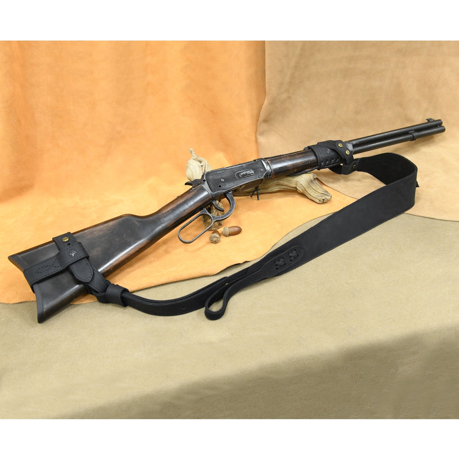 1 Suit Leather Rifle No Drill Harnessed Buttstock + Sling Loop + Shoulder Sling