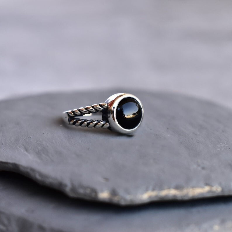 Solid 925 Sterling Silver Round Shape Black Onyx Gemstone Women Ring All Size