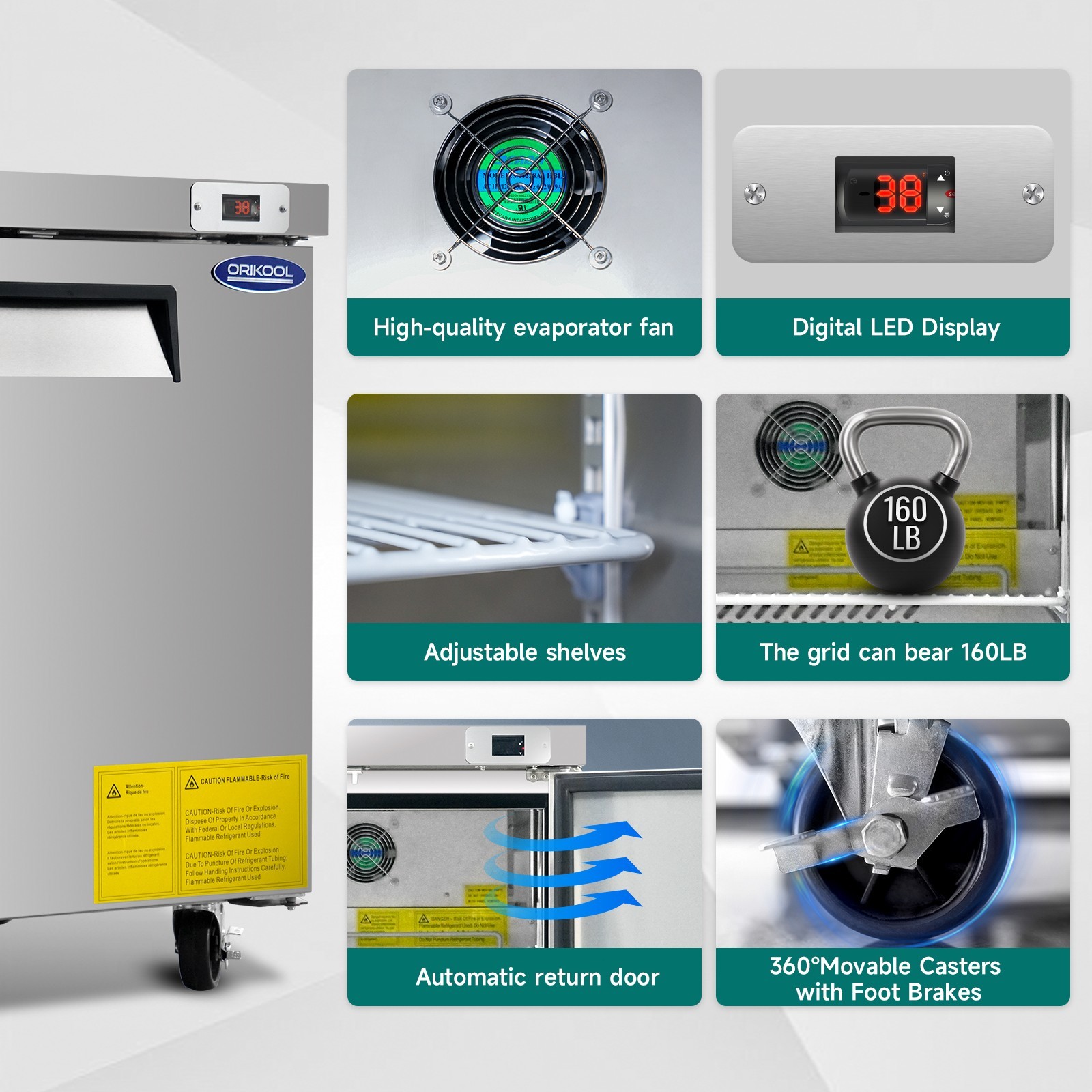 29" W Commercial Undercounter Refrigerator, ETL Listed, Worktop Design