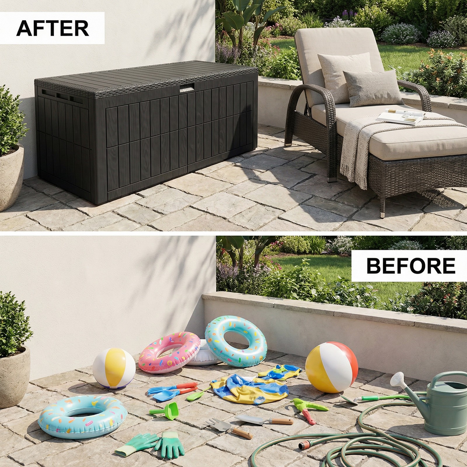 220 Gallon Box Storage Outdoor WaterProof Resin Deck Box Bench for Patio Garden