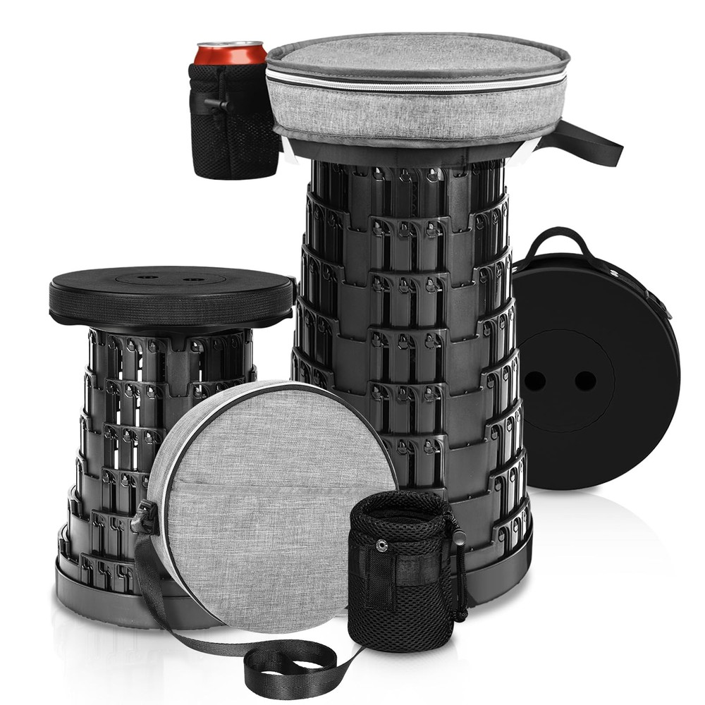 Collapsible Stool - Upgraded with 3 Slides Load Capacity 600lbs, Folding Camp...