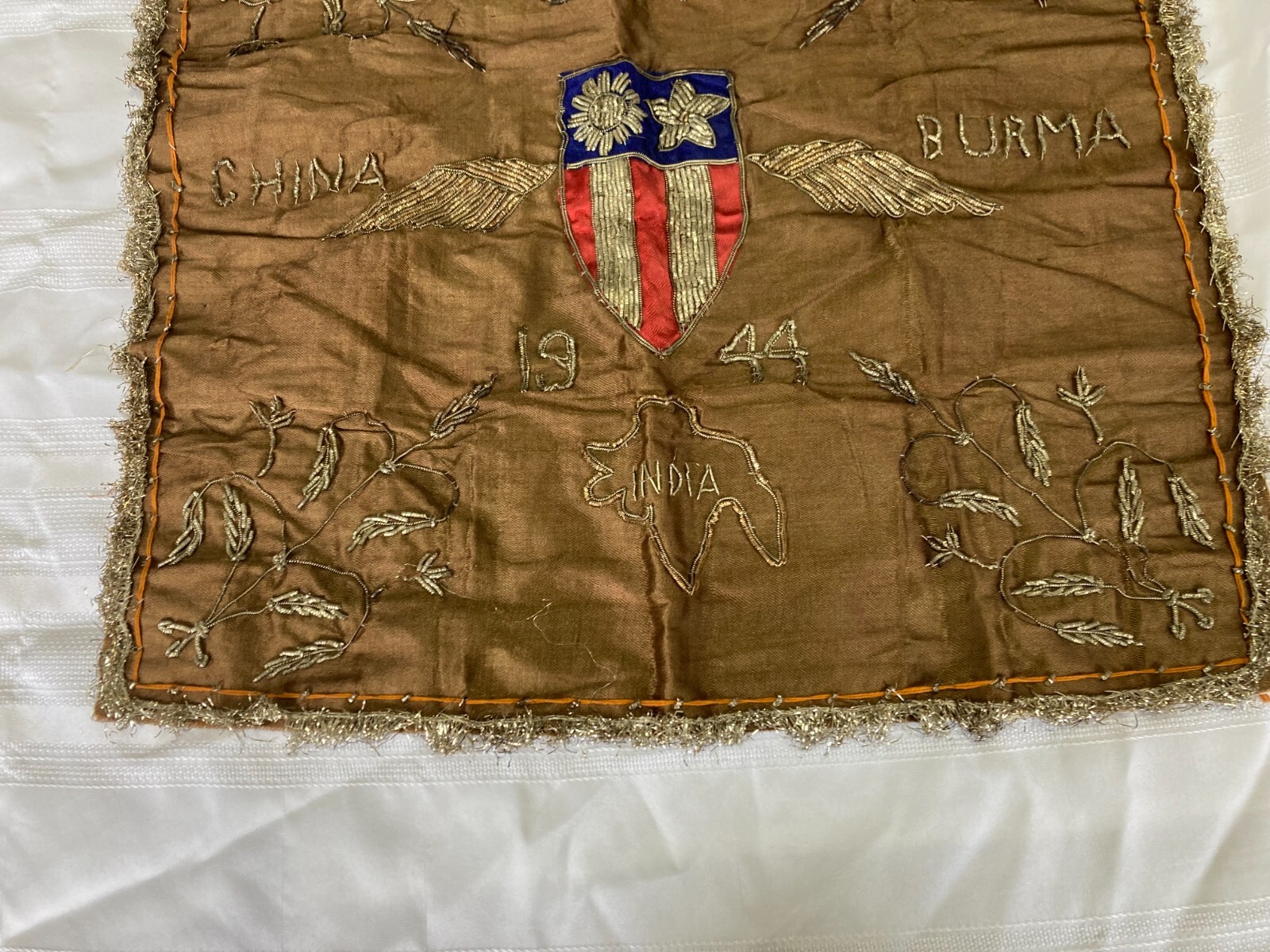 RARE WWII 1944 CBI CHINA BURMA INDIA HUMP PILOT BULLION WALL HANGING