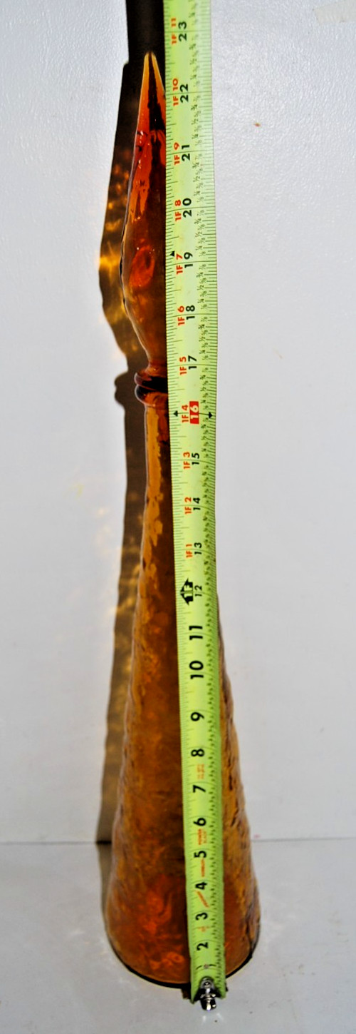 Vintage Empoli Honey Amber Crinkle Glass Decanter Bottle 23" Tall w/ Stopper