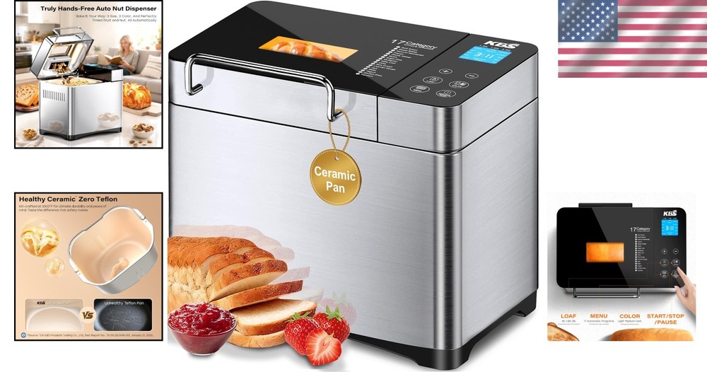 Pro Bread Maker, 2LB 17-in-1 Automatic Machine, Ceramic Pan
