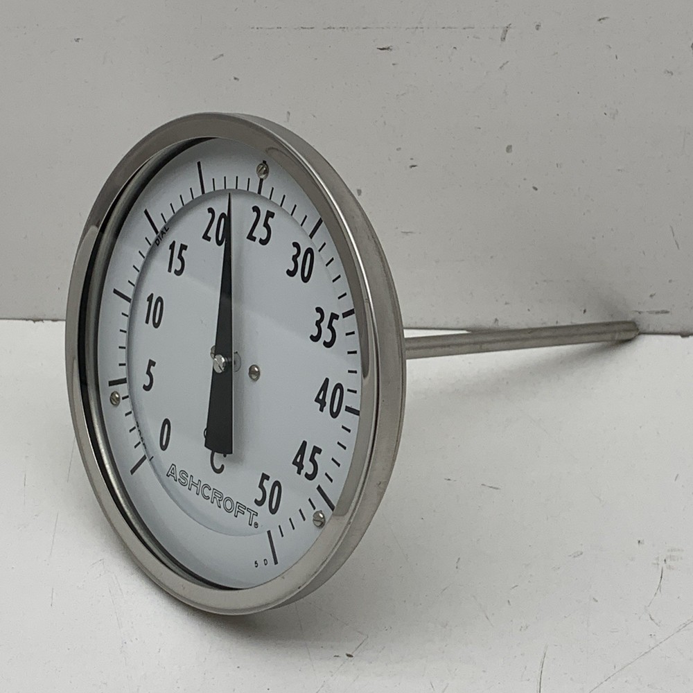 Ashcroft Temperature Gauge 0–50°C Thermometer Threaded Insert, 6" Stem, 5" Face