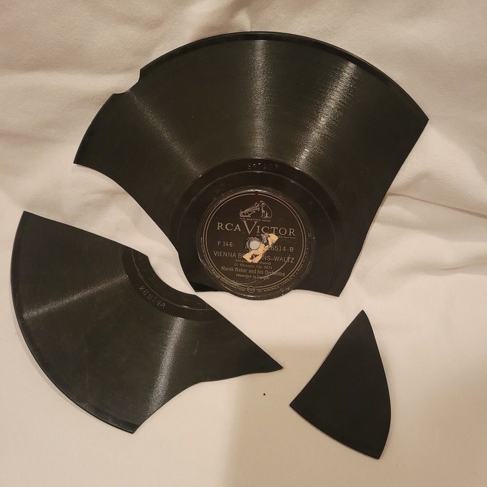 Old Broken Victrola Record Pieces