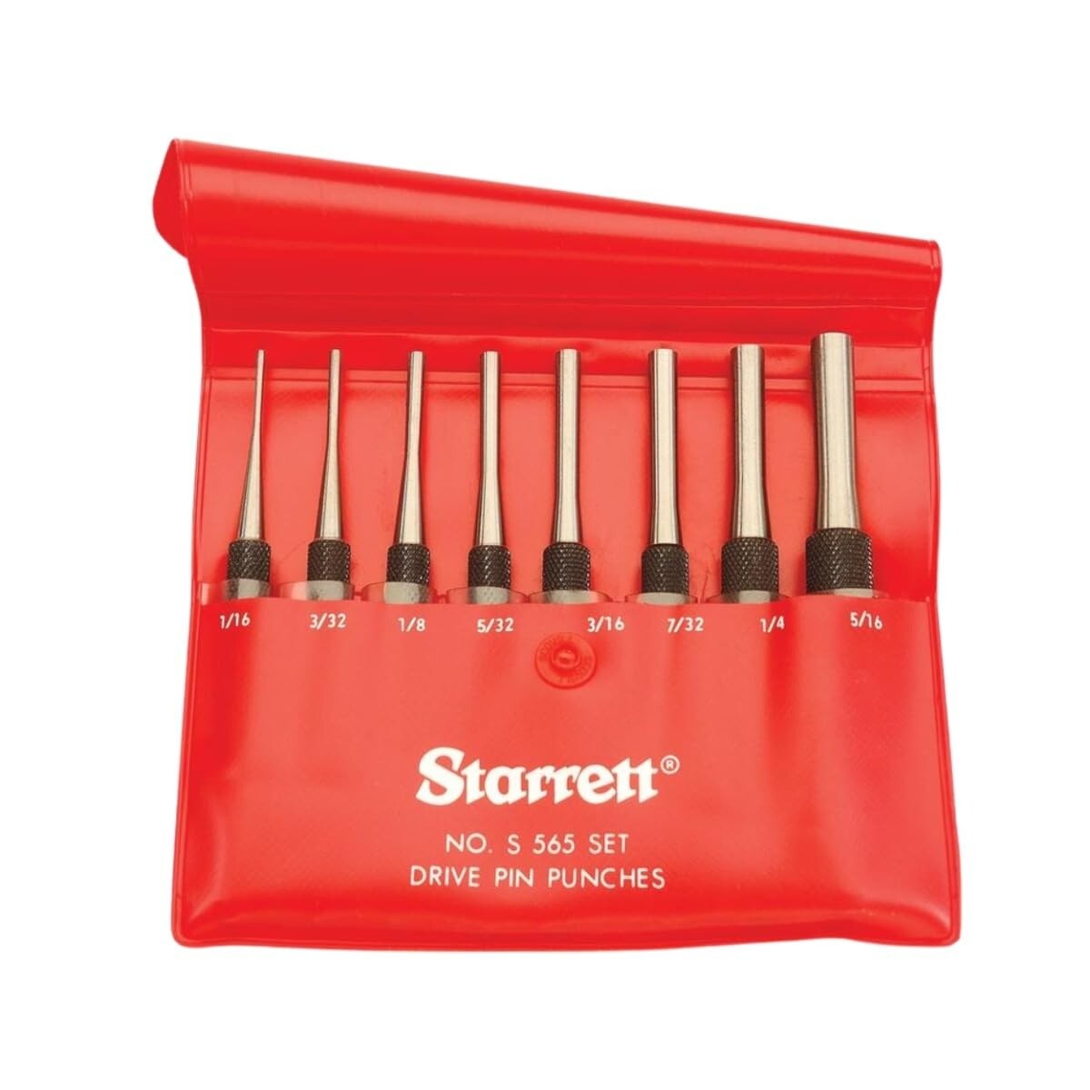 Starrett S565pc Pin Punches Set with Knurled Grip and Protective Vinyl Case