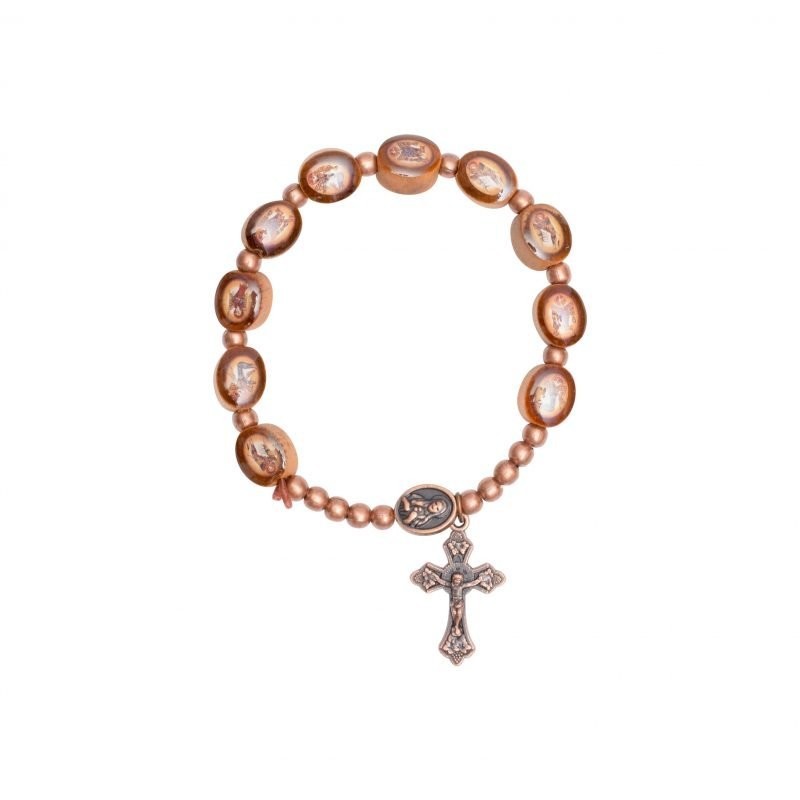 JC Walsh & Sons Wooden & Bronze Toned Beads Rosary Bracelet,Book of Kells Rosary