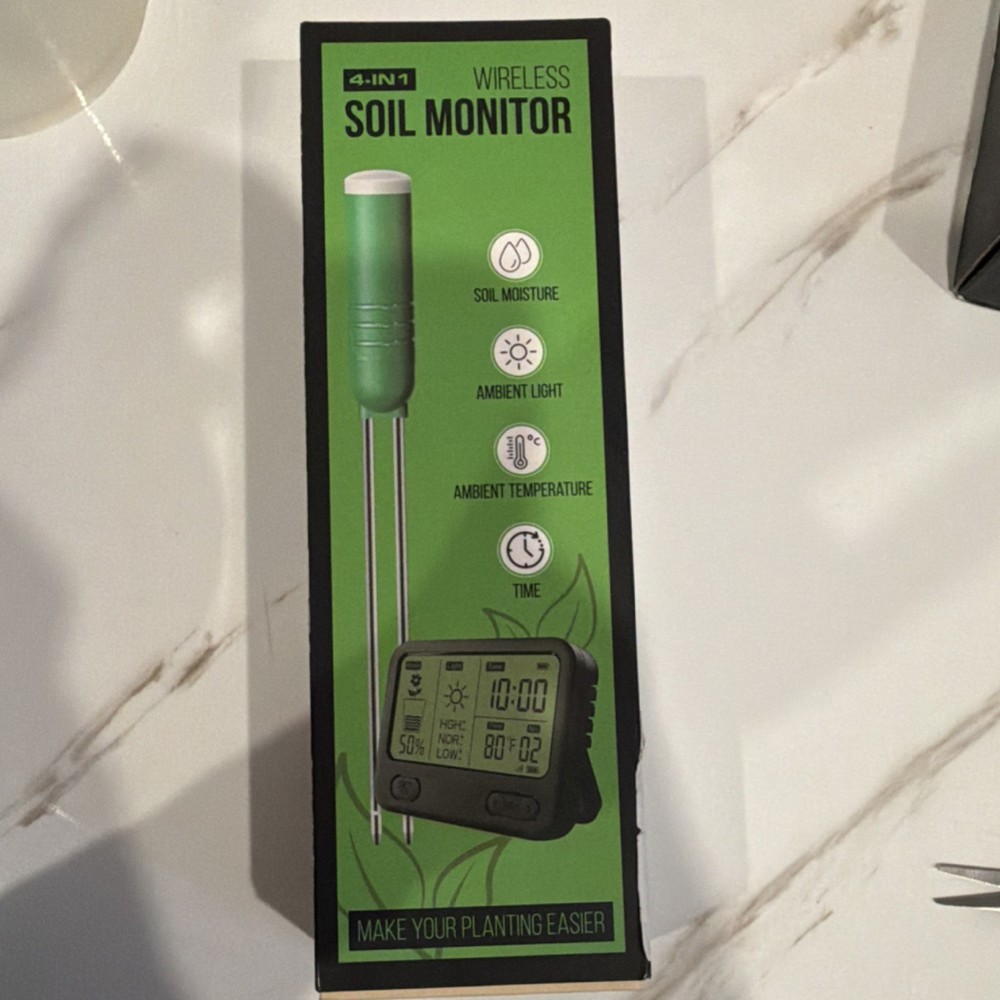 Wireless 4-in-1 Soil Meter, LCD, Waterproof, Measures Moisture, Light, Temp
