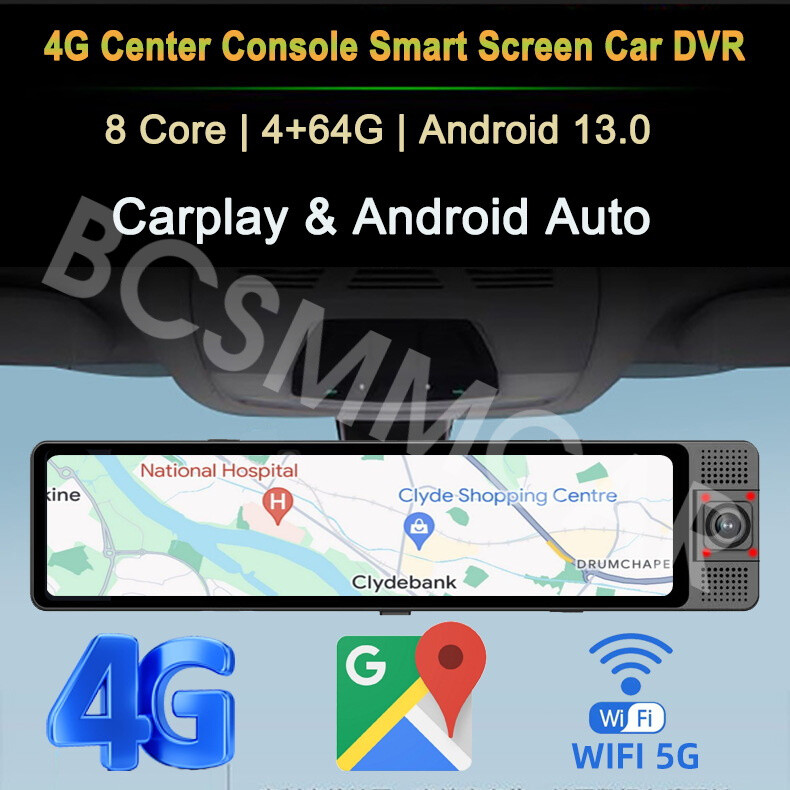 12" Rear View Mirror Camera Dash Cam GPS 3 Lens Front/Inside/Rear Camera for Car