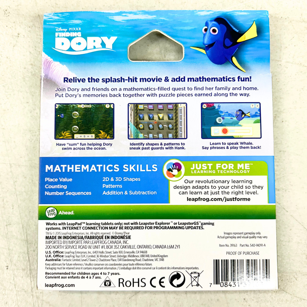 Leap Frog Learning Library Mathematics Learning Game Finding Dory, New in Box