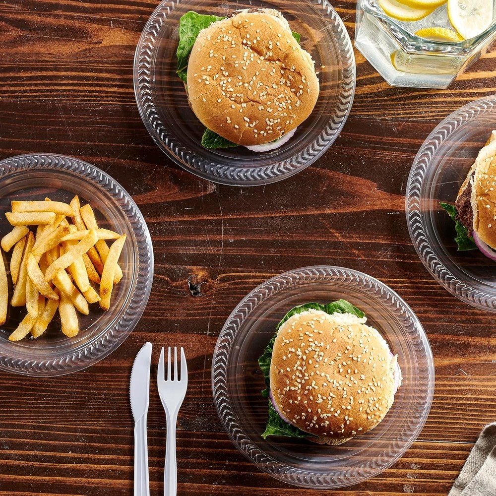 40 Pack Clear Plastic Plates 7 Inch Durable Disposable Plastic Dinner Plates ...