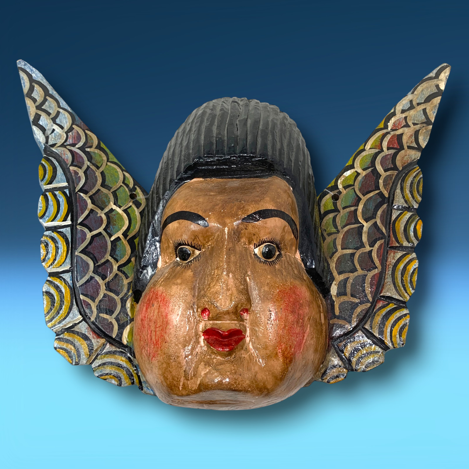 Vtg Mexico Guerrero Carved Wooden Winged Angel Cherub Folk Art Wall Primitive