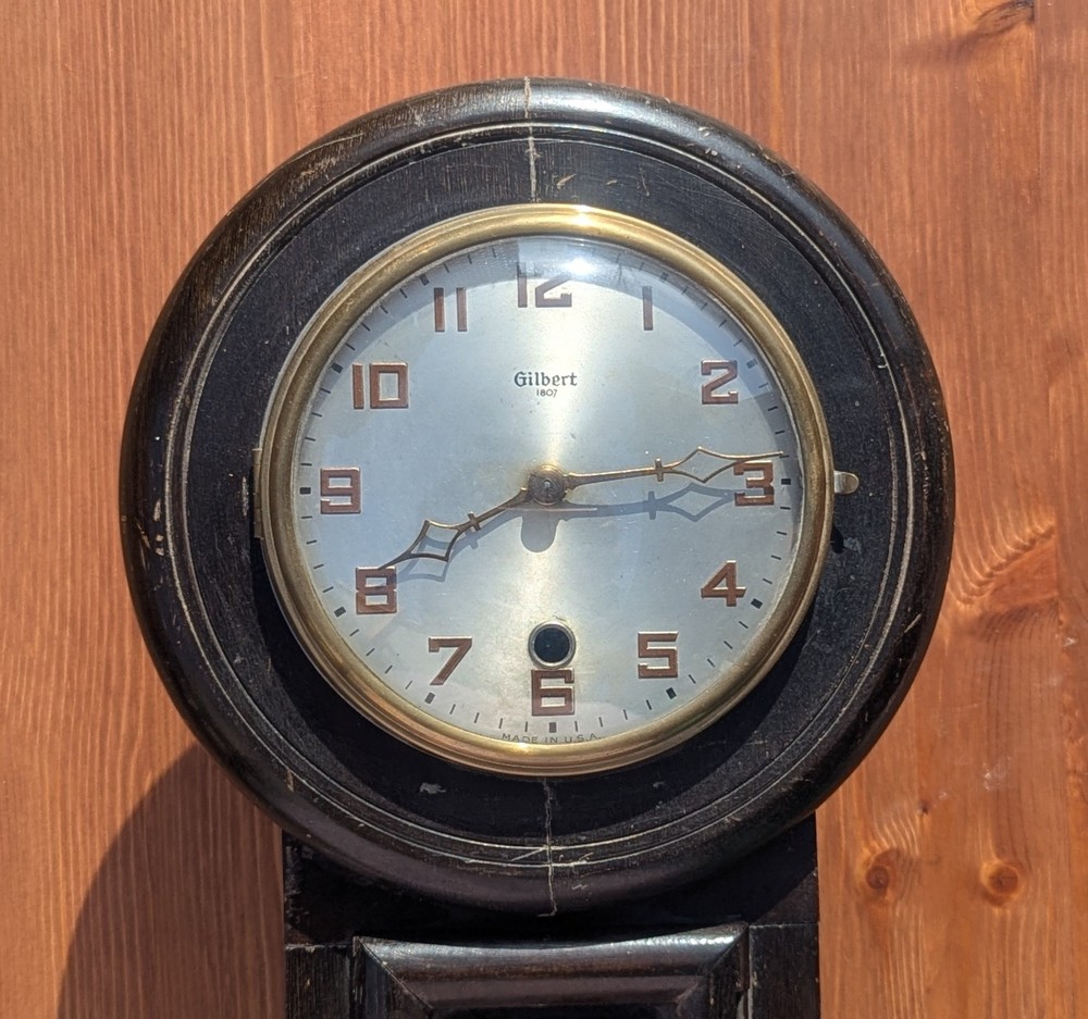 Antique Gilbert 1807 Wall Clock Round Top Regulator Style