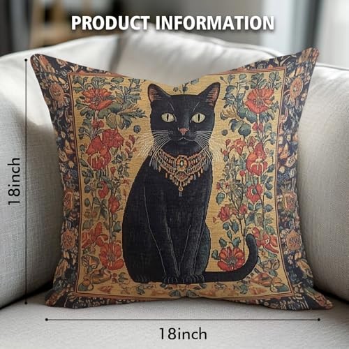 William Morris Abstract Vintage Black Cat Design Throw Pillow Cover Black Cat4