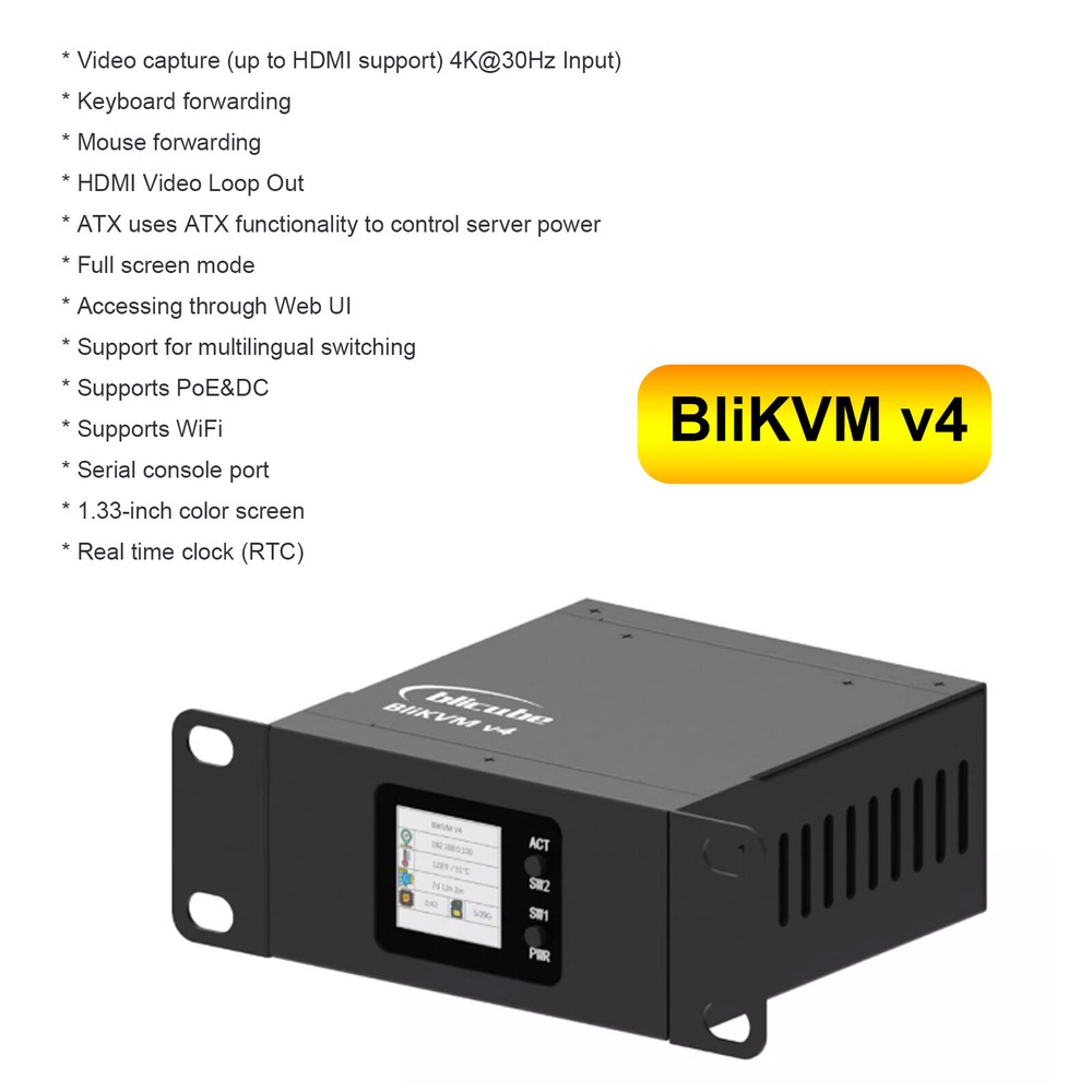 BliKVMv4 Over IP PoE HDMI Loop Out Process Control Operation Maintenance IPKVM.