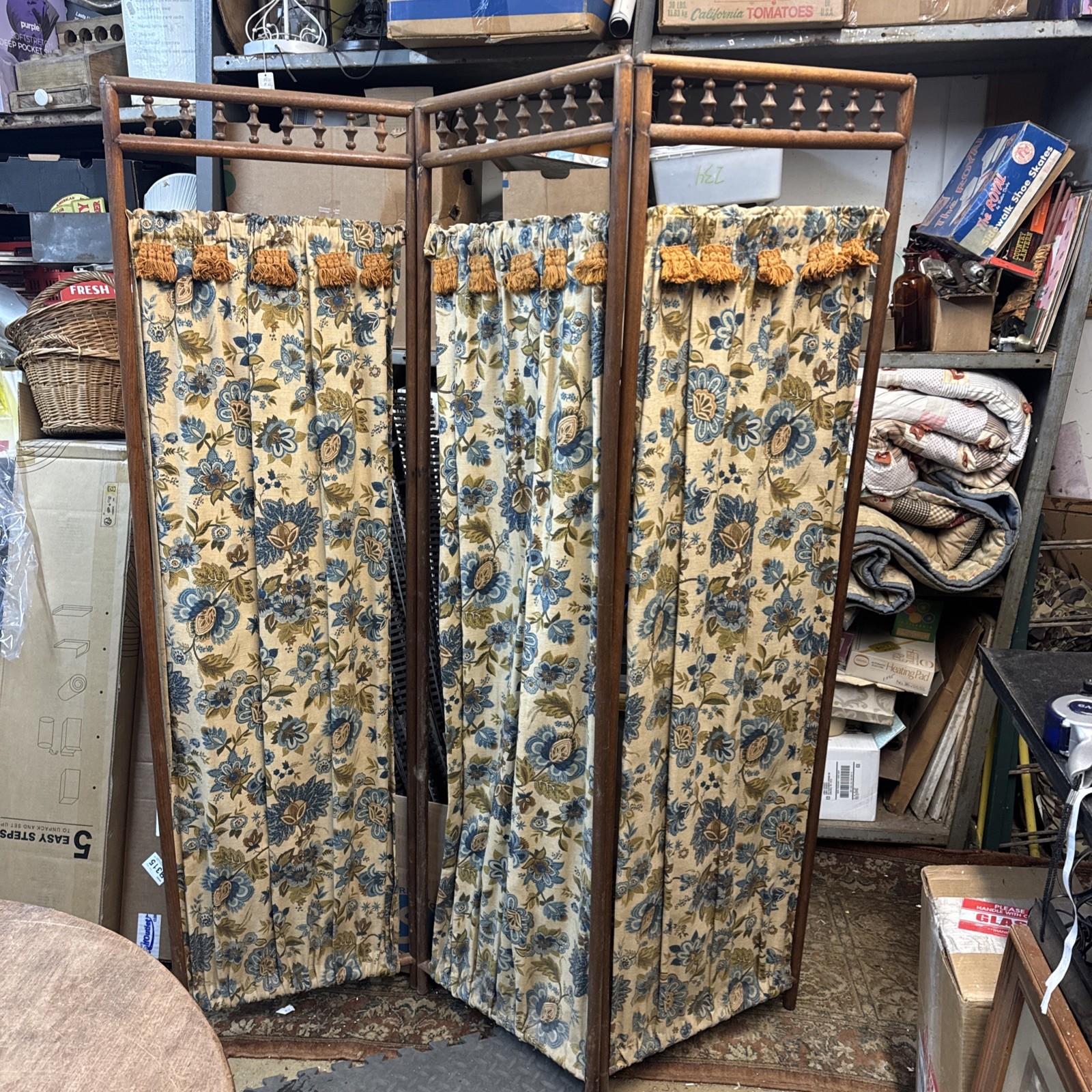 Vtg Bohemian Mid  Century Modern Folding 3-Panel  Room Divider Screen 65”x48”