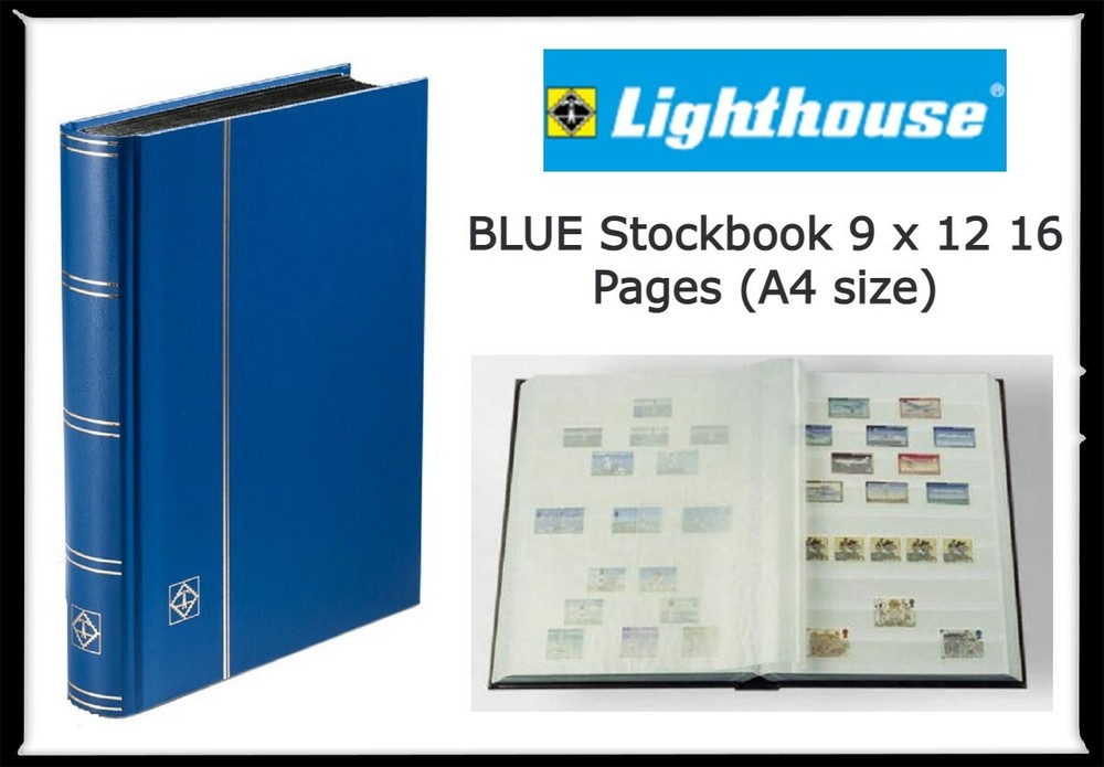 Stamp Collecting Album BLUE Lighthouse Stock Book 9x12  16 White Pages GIFT NEW