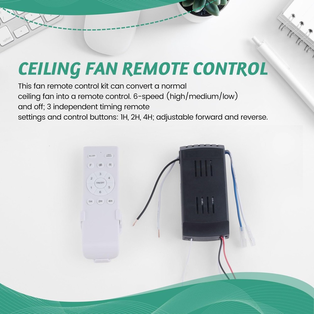 Universal Ceiling Fan Remote Control Kit Replacement, 6-Speed & Timing, Remot...