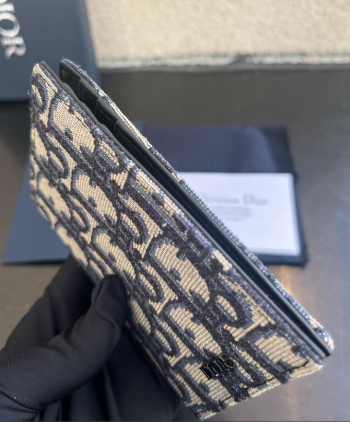 DO Oblique Passport Holder Canvas Leather Beige Black Travel Wallet